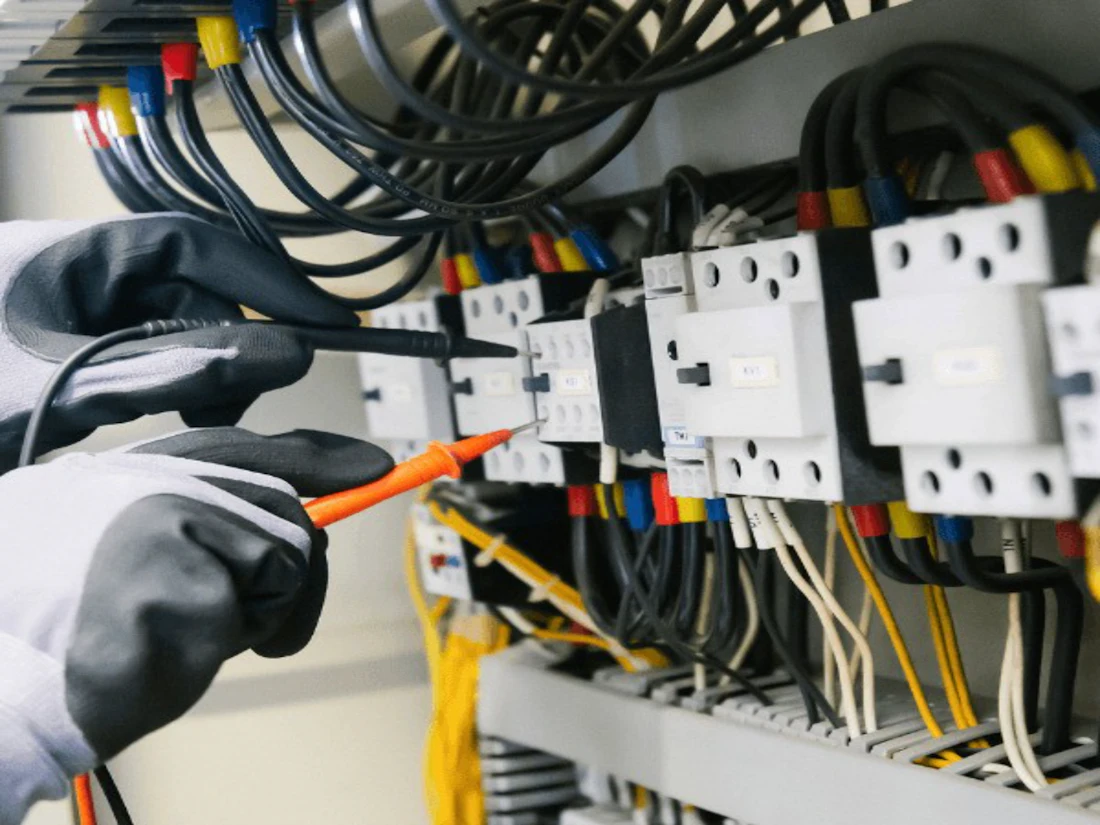 Close-up of wiring inside an electrical panel
